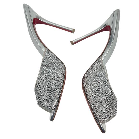 Christian Louboutin Me Dolly Strass 100mm Crystal Mules Silver Size 38 - Picture 10 of 15